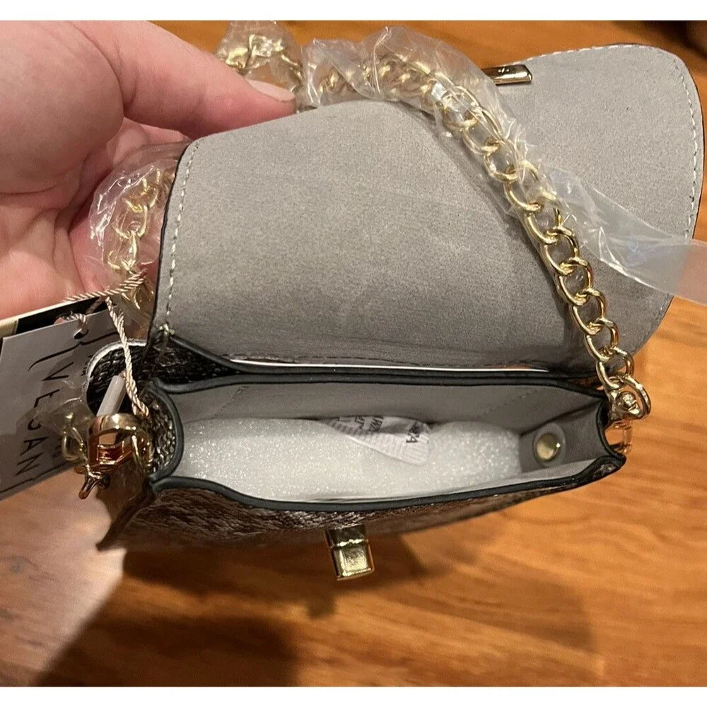 Mellow World Phone Holder Handbag Purse Snakeskin Color W/ Gold Chain Handle NWT